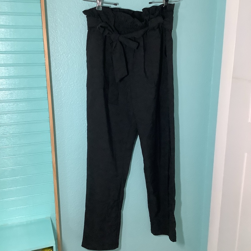 NWOT Grace Karin Women’s Black High Waist Paper Bag Tie Pants -SZ M